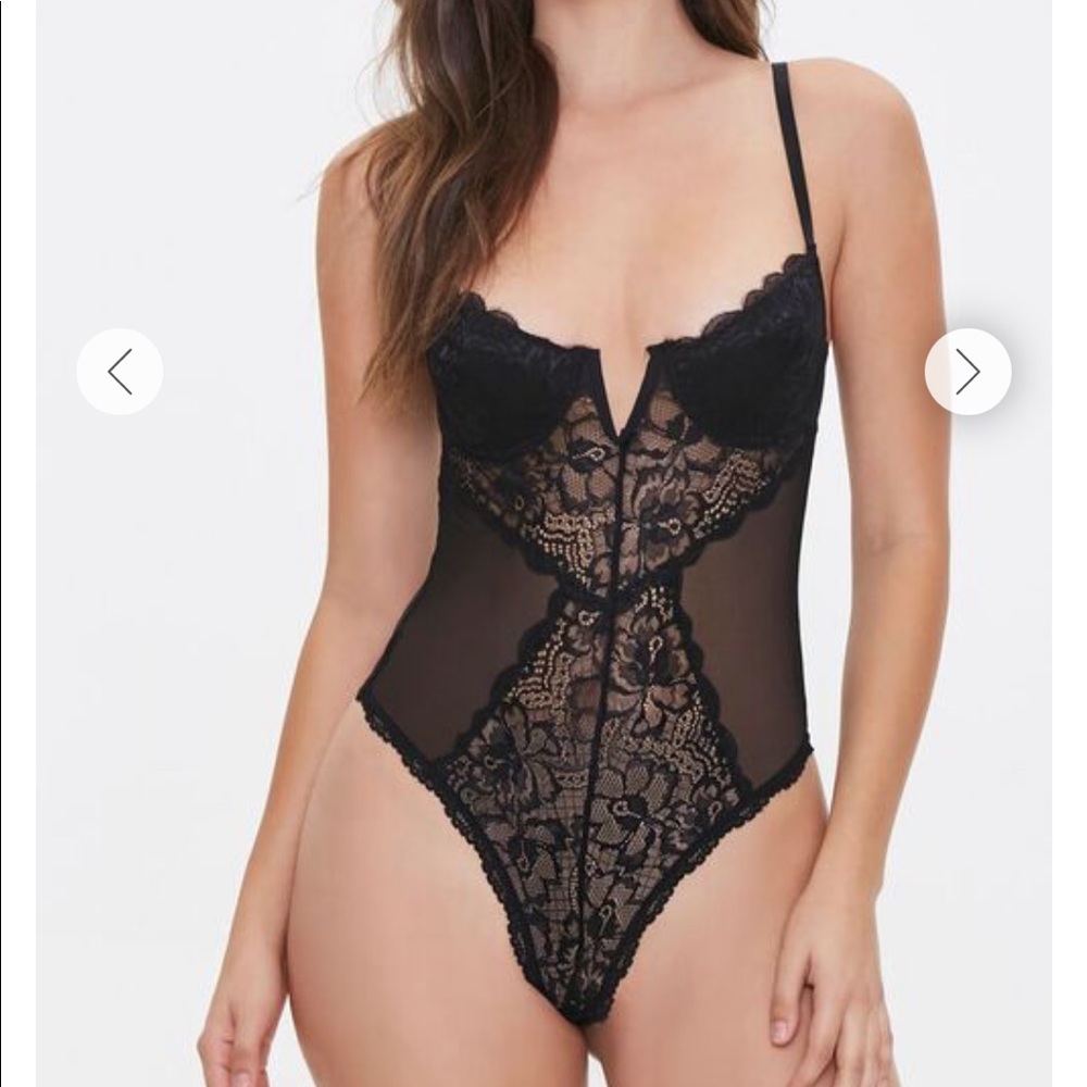 Forever 21 Sheer Lace Thong Bodysuit